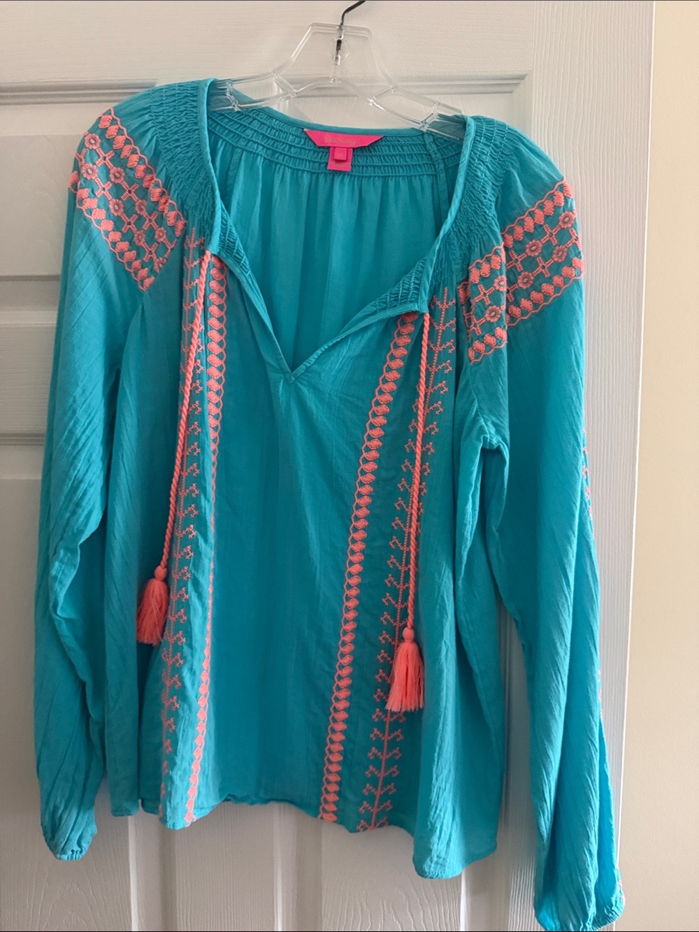 Lilly Pulitzer Turquoise Tunic with Pink Embroidery